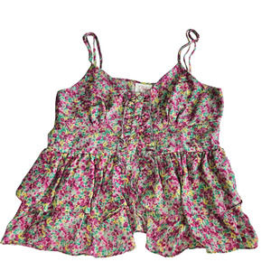 Parker Silk Floral Tiered Ruffle Spaghetti Strap Tank Top
